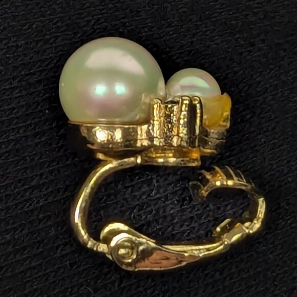 🔥BLACK FRIDAY🔥 DIOR Double Pearl and Gem Stones Gold Tone Earrings Clip-on - Picture 3 of 11